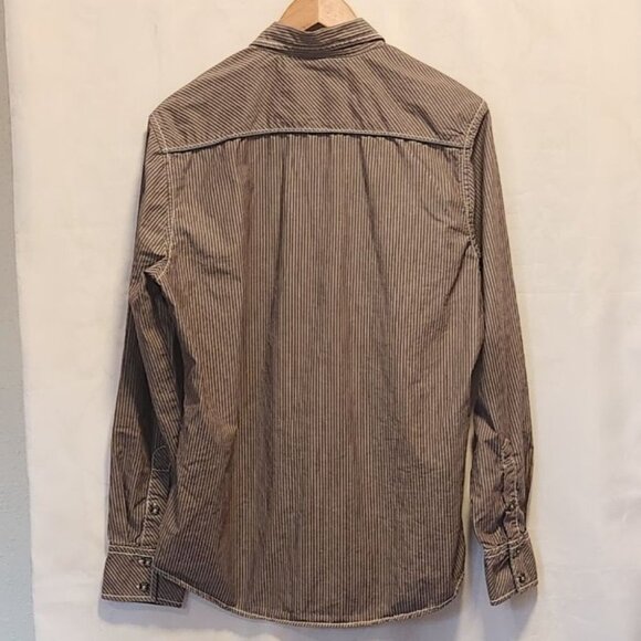 BKE Button-Up Shirt Men's M Athletic Fit Western Gray/White Striped Long‎ Sleeve - Picture 9 of 11